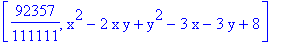 [92357/111111, x^2-2*x*y+y^2-3*x-3*y+8]